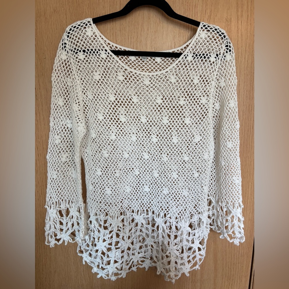 KUT from the Kloth White/Cream Crochet Knit Sweater
